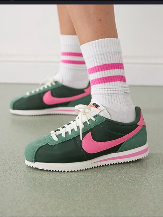 Nike Shoes - Nike Cortez Sneakers in Dark Green with Pink Swoosh